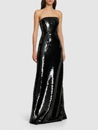 ALBERTA FERRETTI Sequined Satin Strapless Long Dress