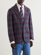 Drake's - Madras Games Checked Linen-Blend Blazer - Blue