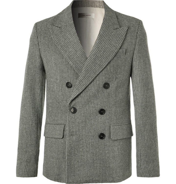 Photo: Isabel Marant - Anthracite Maxime Double-Breasted Pinstriped Wool-Blend Blazer - Gray