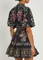Farm Rio Belle Garden Floral-print Cotton-blend Mini Dress Black