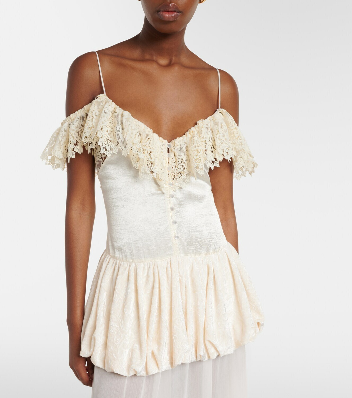 Xu Zhi Lace-trimmed peplum maxi dress