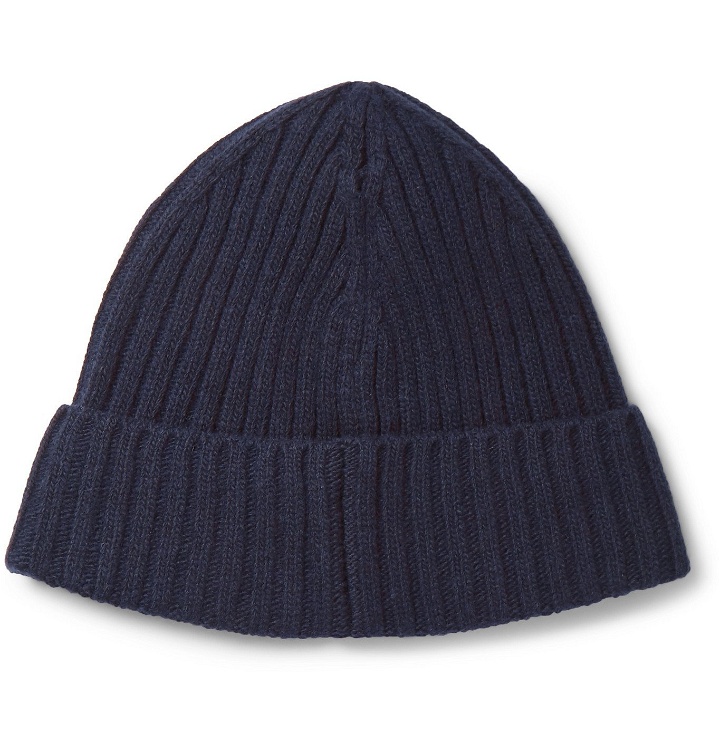 Photo: Officine Generale - Ribbed Wool and Cashmere-Blend Beanie - Blue