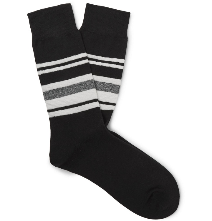 Photo: N/A - Striped Stretch Cotton-Blend Socks - Black