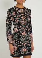 Farm Rio Marvelous Garden Floral-jacquard Knit Mini Dress Black