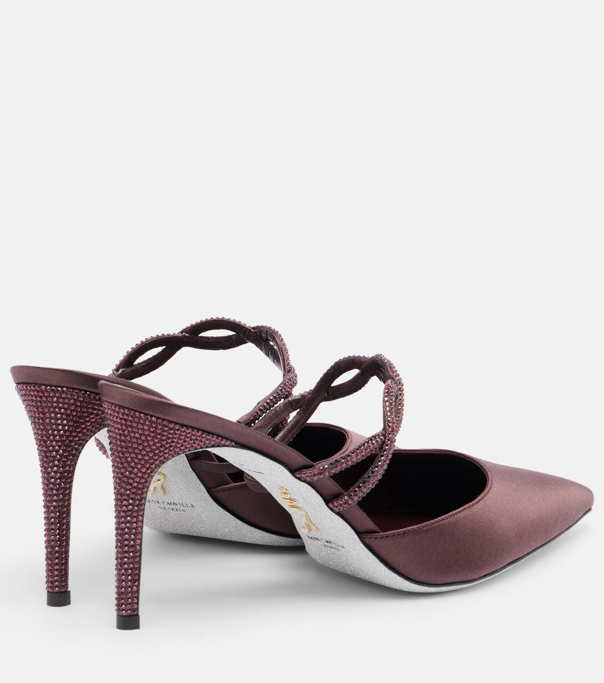 Rene Caovilla Crystal-embellished satin mules