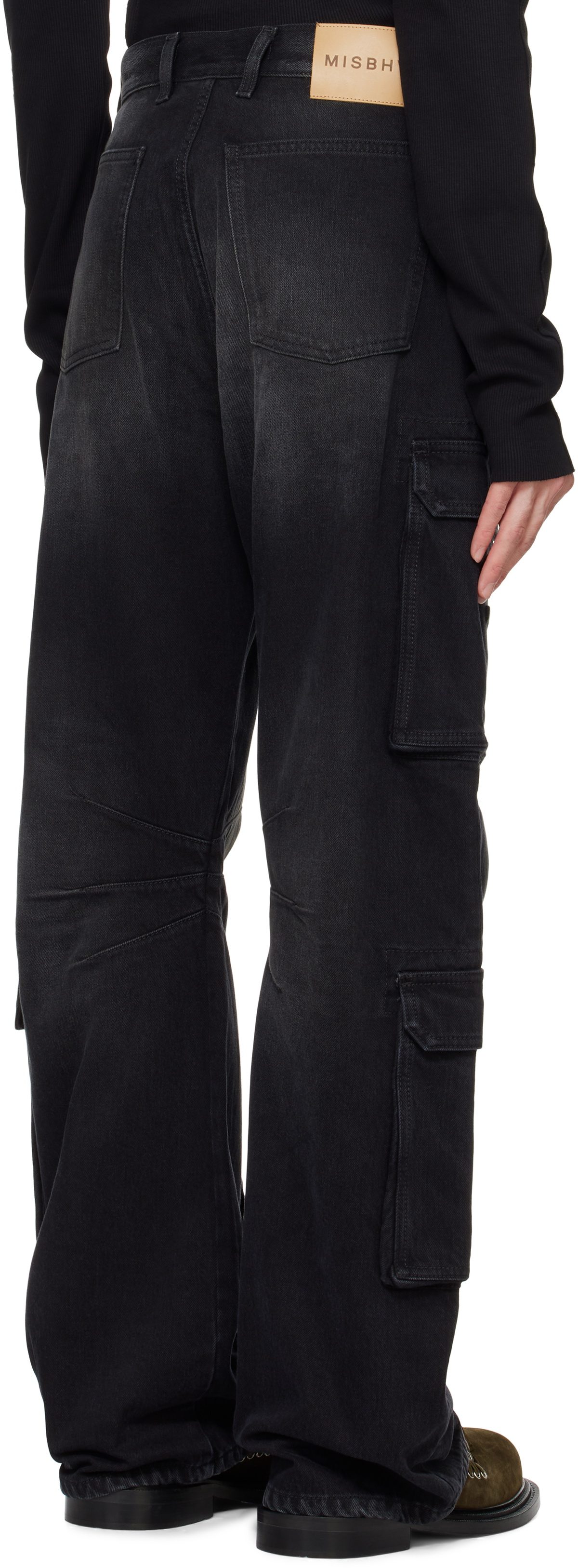 MISBHV Black Faded Denim Cargo Pants