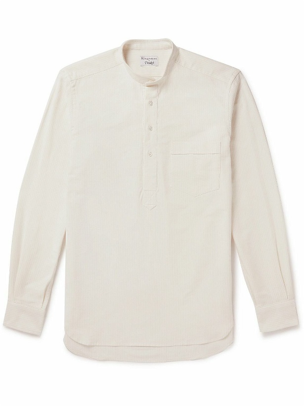 Photo: Kingsman - Slim-Fit Striped Grandad-Collar Cotton Oxford Shirt - Neutrals