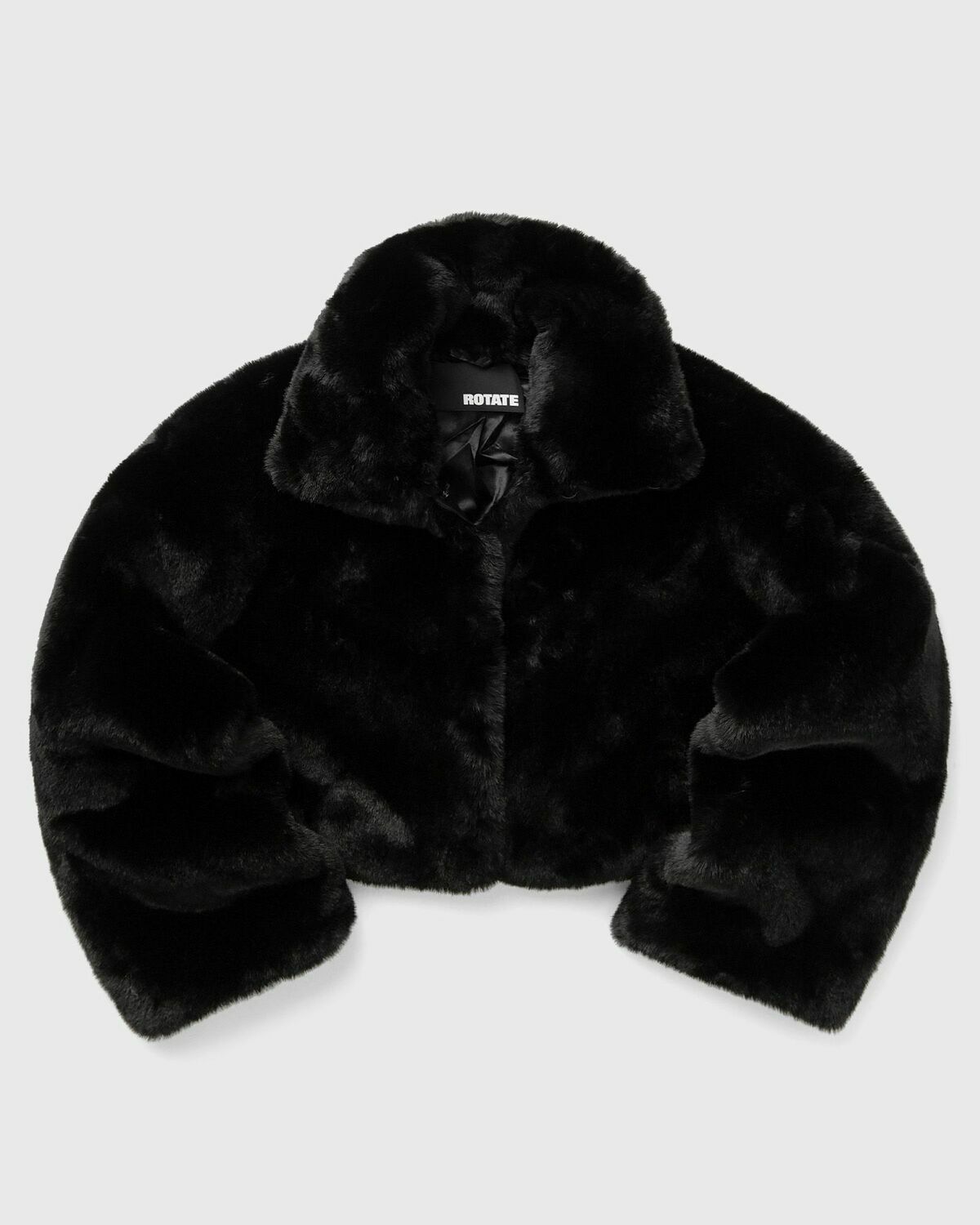 Rotate Birger Christensen Faux Fur Crop Jacket Black Bomber Jackets