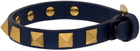 Valentino Garavani Navy Leather Studded Bracelet