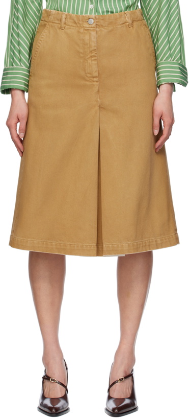 Photo: Dries Van Noten Beige Pleated Denim Midi Skirt