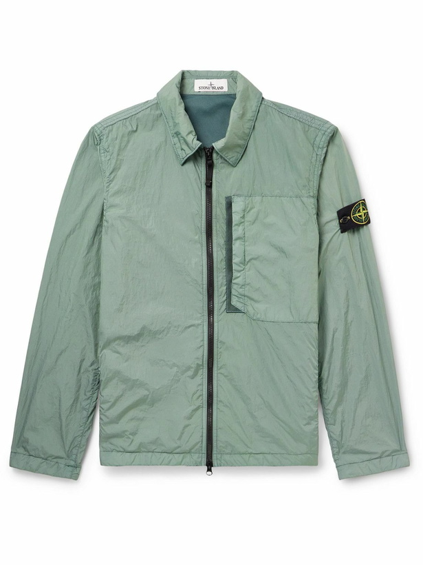 Photo: Stone Island - Logo-Appliquéd Garment-Dyed Crinkled-Shell Overshirt - Green