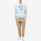 Maison Kitsuné Men's Vibrant Fox Head Relaxed Sweat in Blue Haze Melange