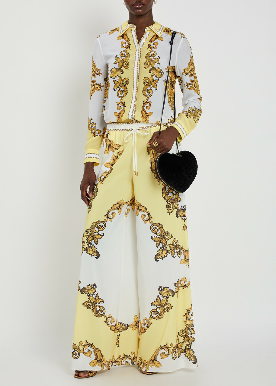 Alice + Olivia Willa Printed Silk-chiffon Shirt Yellow