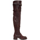 Prada Burgundy Buckle Over-the-Knee Boots