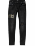 AMIRI - Leather-Trimmed Appliquéd Skinny Jeans - Black