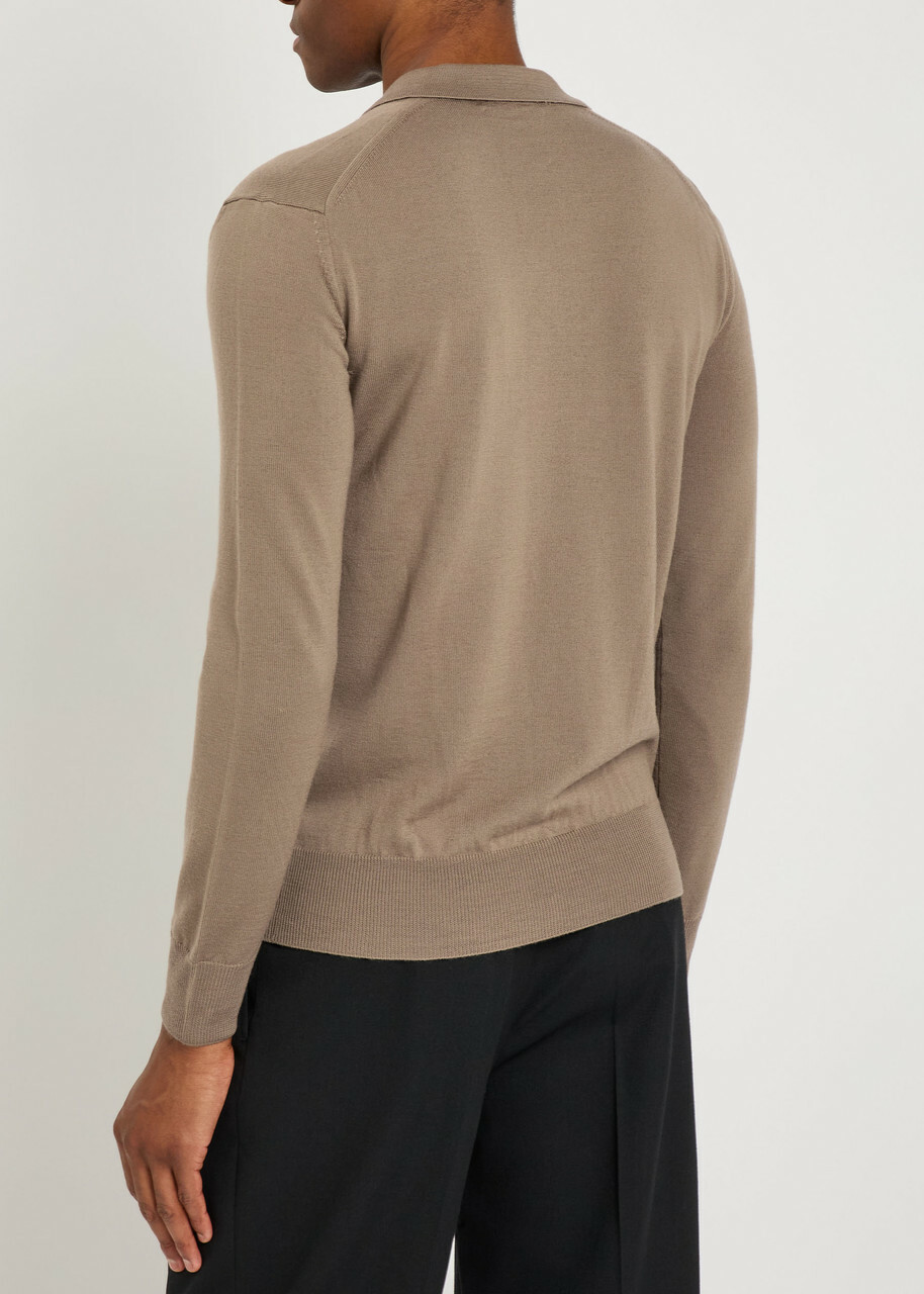 Aurélien Merino Wool Polo Shirt Taupe