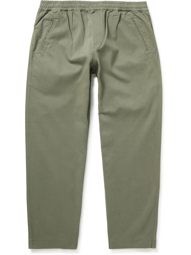 Photo: Folk - Assembly Cropped Tapered Pleated Garment-Dyed Cotton-Twill Trousers - Green