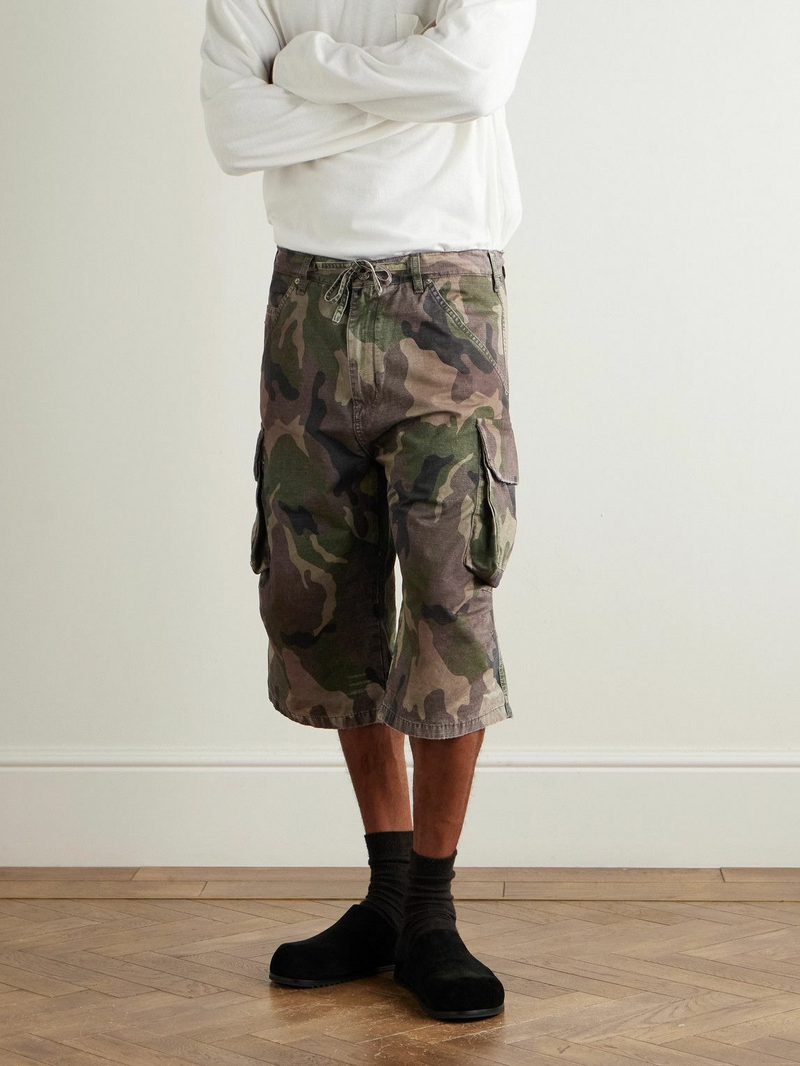 424 - Straight-Leg Camouflage-Print Cotton-Ripstop Drawstring Cargo Shorts - Green
