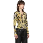 Versace Black and Yellow Heritage Stamp Deep-V Bodysuit