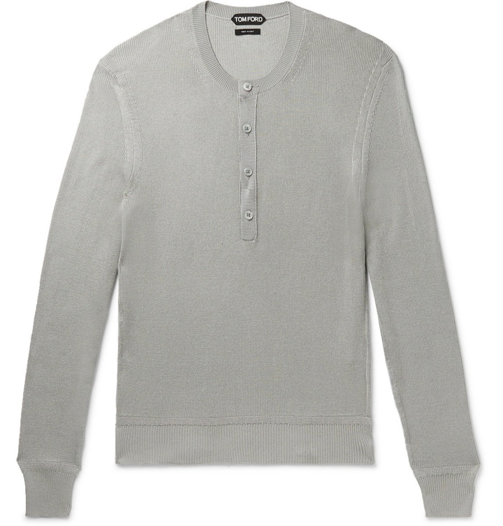 Photo: TOM FORD - Slim-Fit Knitted Silk-Blend Half-Placket Sweater - Gray