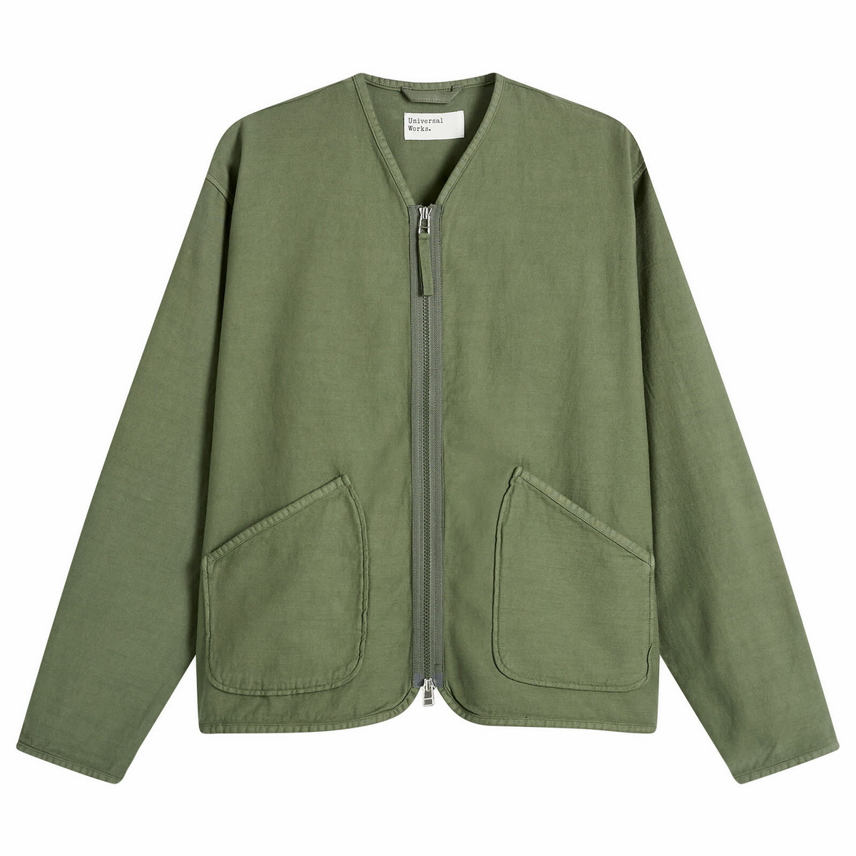 Universal Works Men's Slub Sateen Zip Liner Jacket in Olive