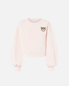 Pinko Sweatshirt With Wide Sleeves And Bejewelled Love Birds Embroidery Pink Pale Chestnut Brown