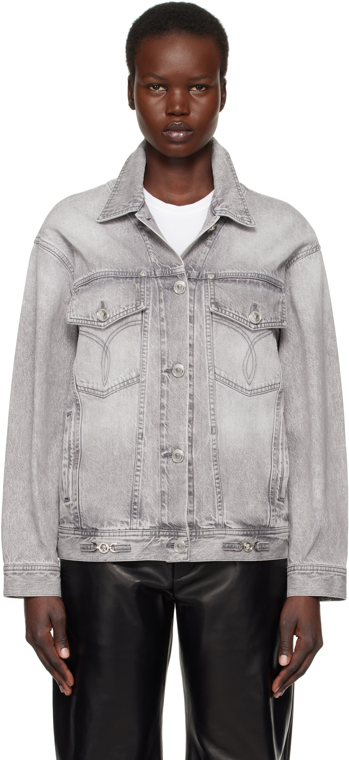 Versace Gray Oversized Denim Jacket