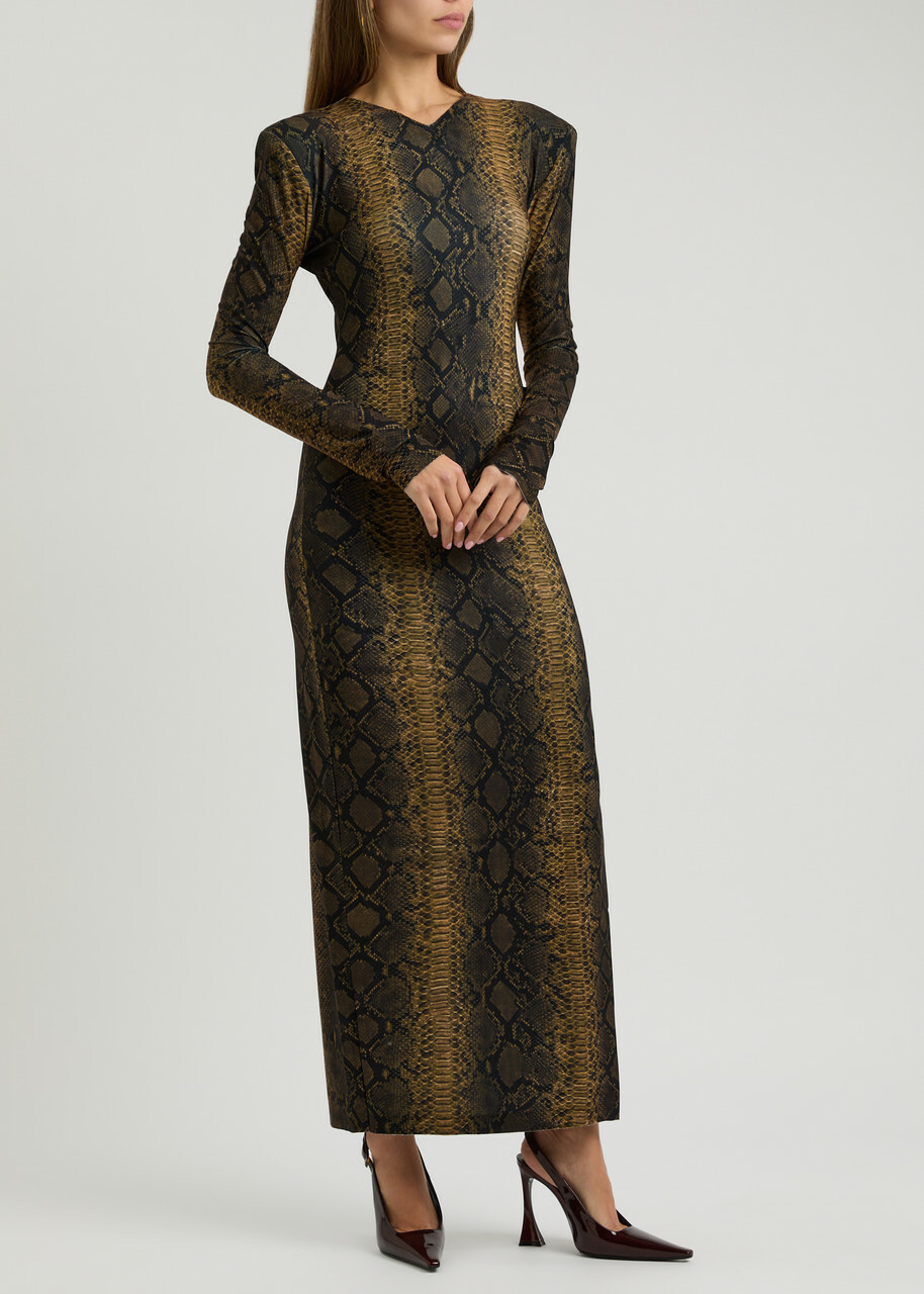 Norma Kamali Python-print Stretch-jersey Maxi Dress Multicoloured