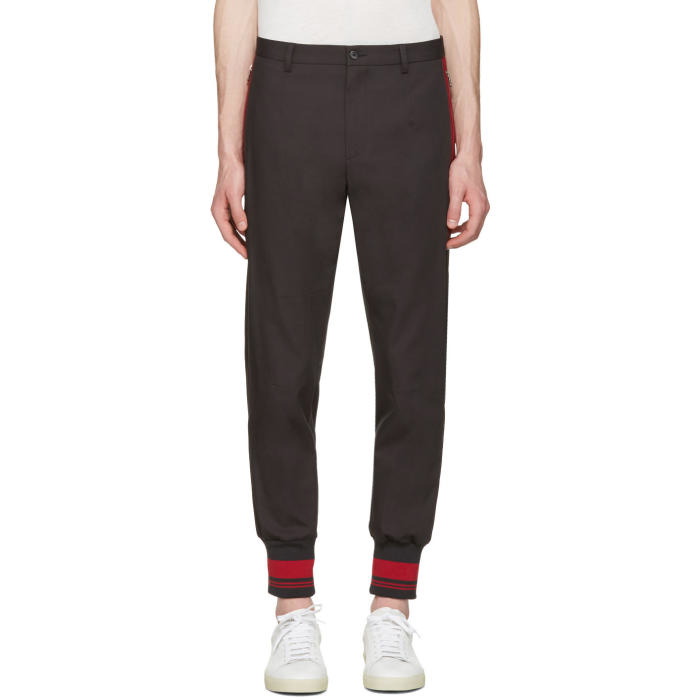 Photo: Dolce and Gabbana Grey and Red Rib Knit Cuff Trousers
