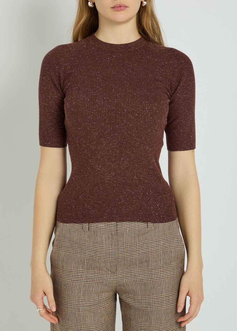 Brunello Cucinelli Metallic Cashmere-blend top Burgundy