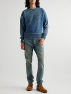 RRL - Distressed Indigo-Dyed Logo-Print Cotton-Jersey Sweatshirt - Blue