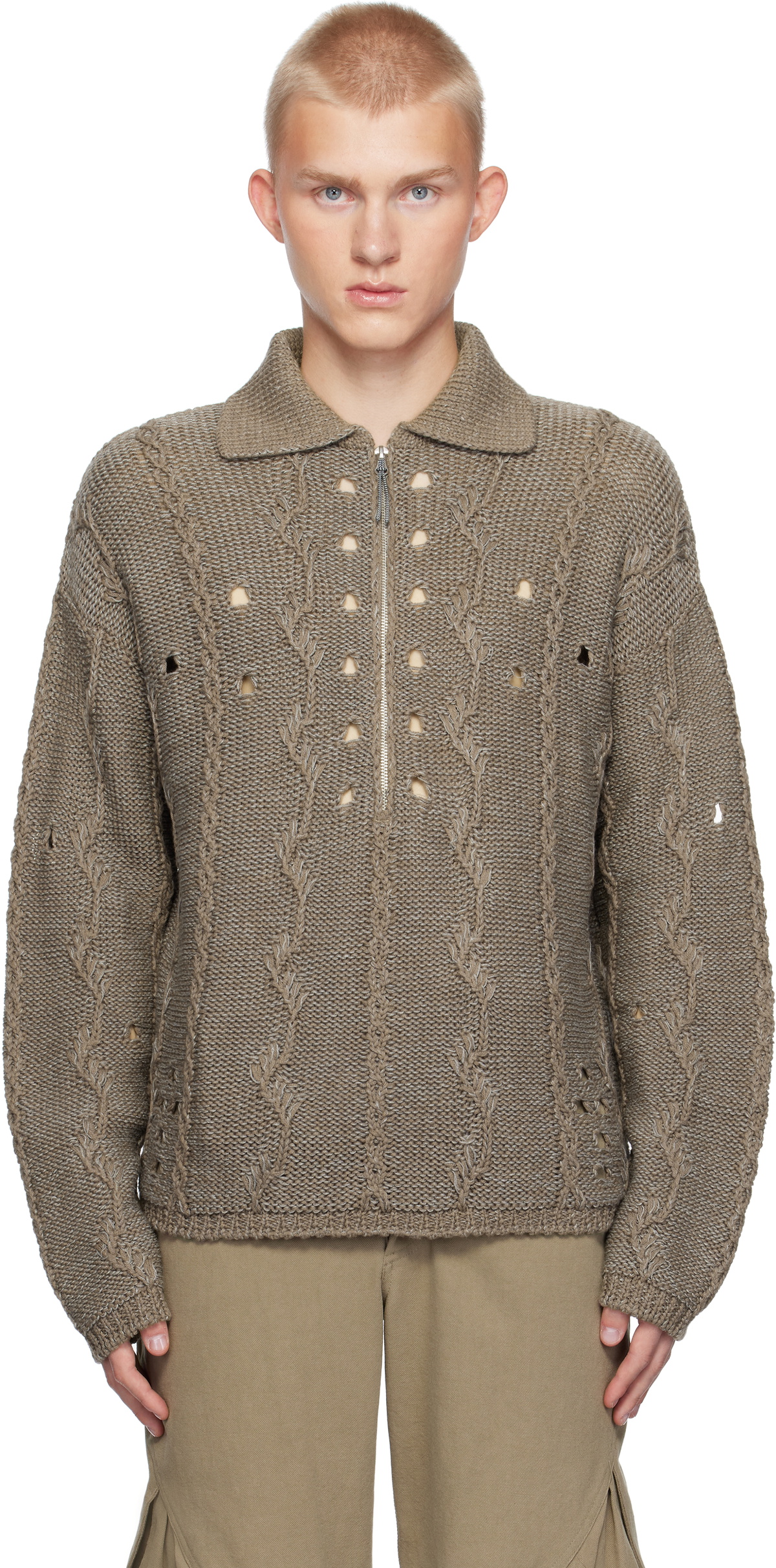 ROA Gray Cable Knit Polo ROA