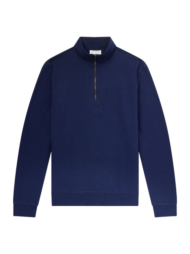 Photo: Derek Rose - Quinn Cotton and Modal-Blend Jersey Half-Zip Sweatshirt - Blue