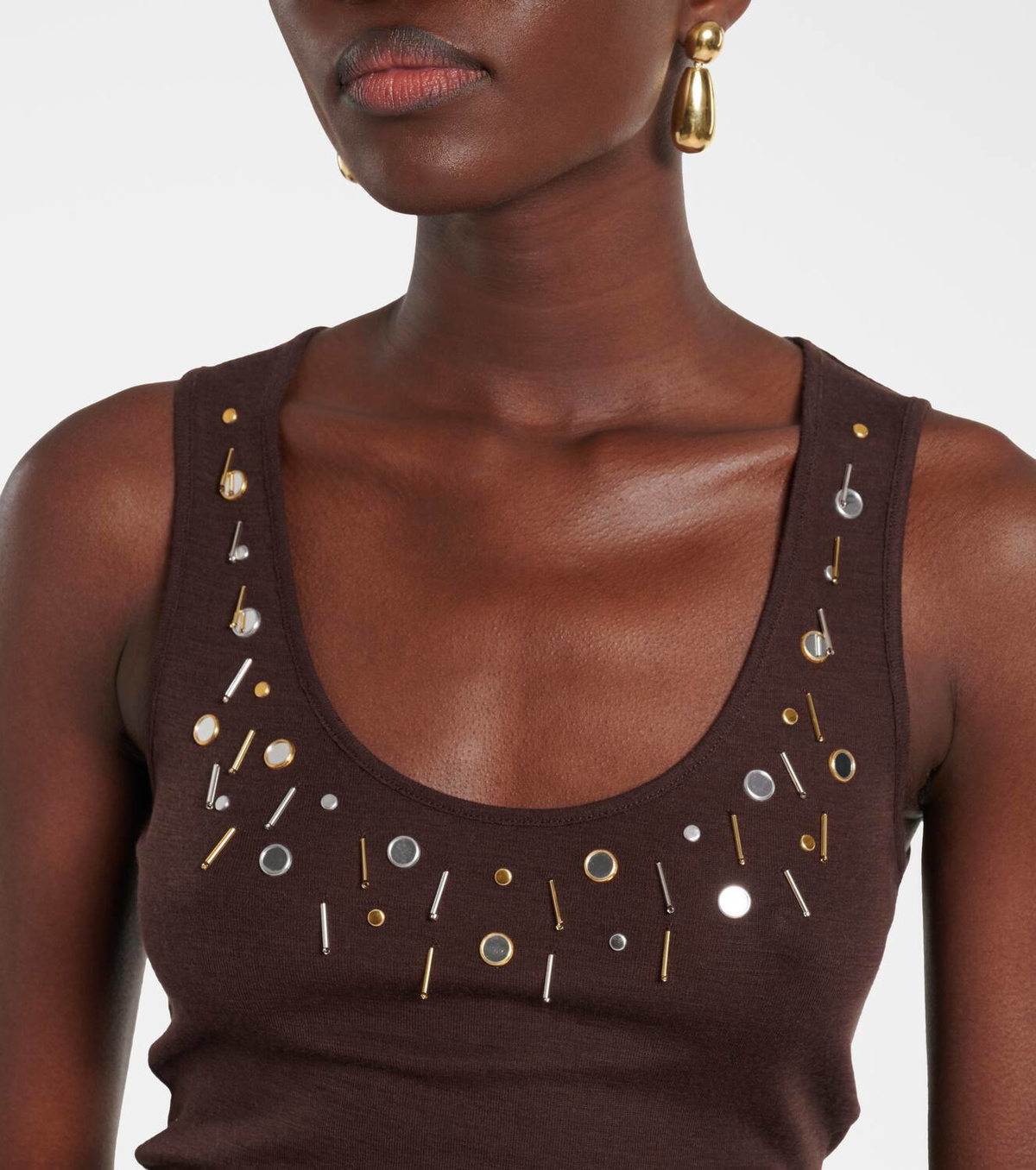 Xu Zhi Embellished wool-blend tank top