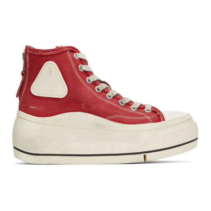 R13 Red Distressed High Top Sneakers R13