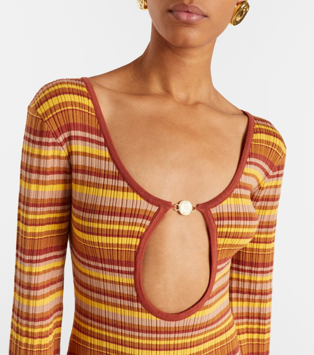 Bananhot Rey cutout ribbed-knit striped maxi dress