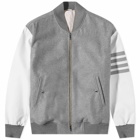 Thom Browne Men's Melton & Leather Varsity Jacket in Medium Grey