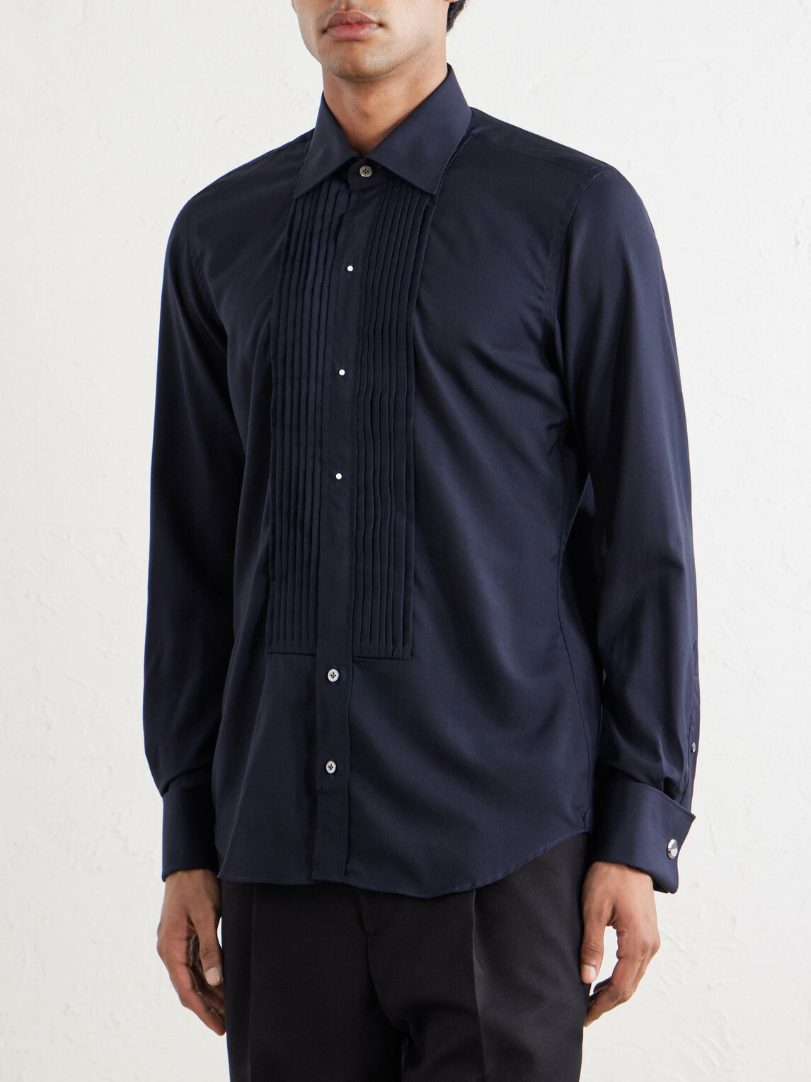 Thom Sweeney - Fly Classic-Collar Wool and Silk-Blend Shirt - Blue