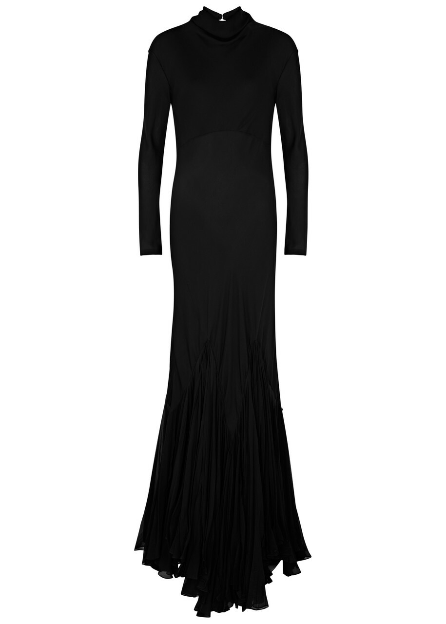 knee length dresses for ladies Stellar Black Embellished Lace High-Neck Maxi Dress With Long Sleeve  Club  L London