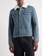 A.P.C. - Justin Pleated Wool-Trimmed Denim Jacket - Blue