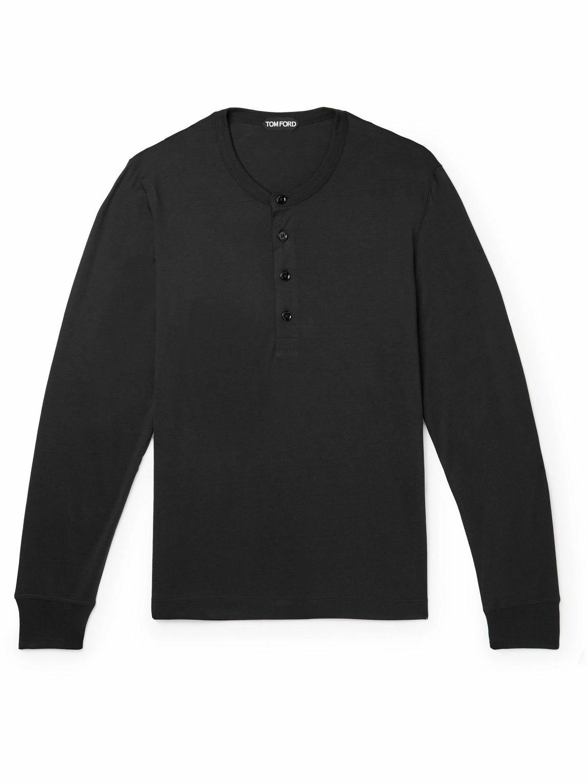 TOM FORD - Silk and Cotton-Blend Henley T-Shirt - Black TOM FORD
