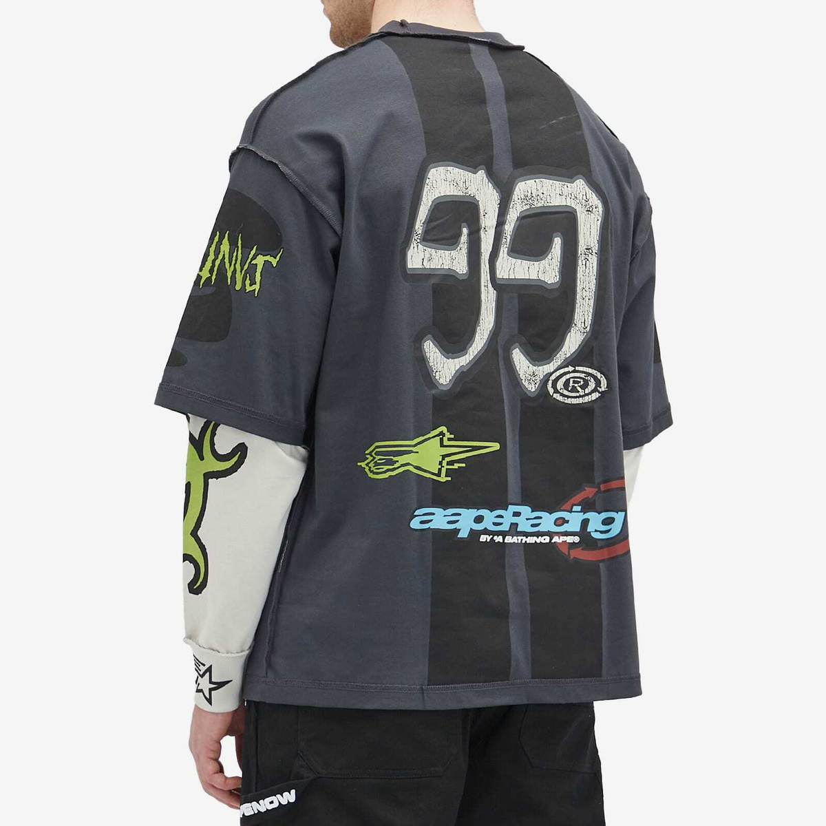 Men's AAPE AOP Racing Long Sleeve T-Shirt in Dark Grey