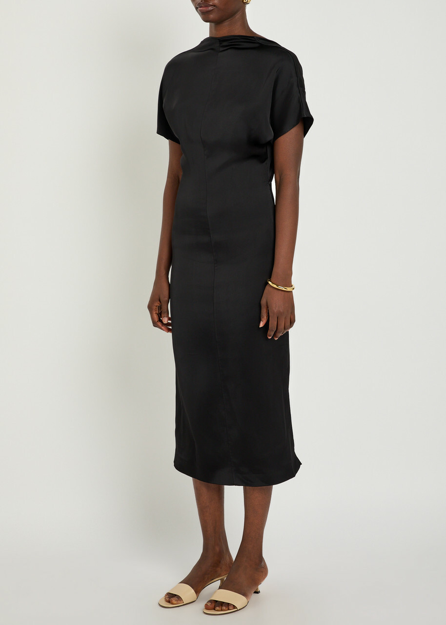 Tove Aker Low-back Satin Midi Dress Black