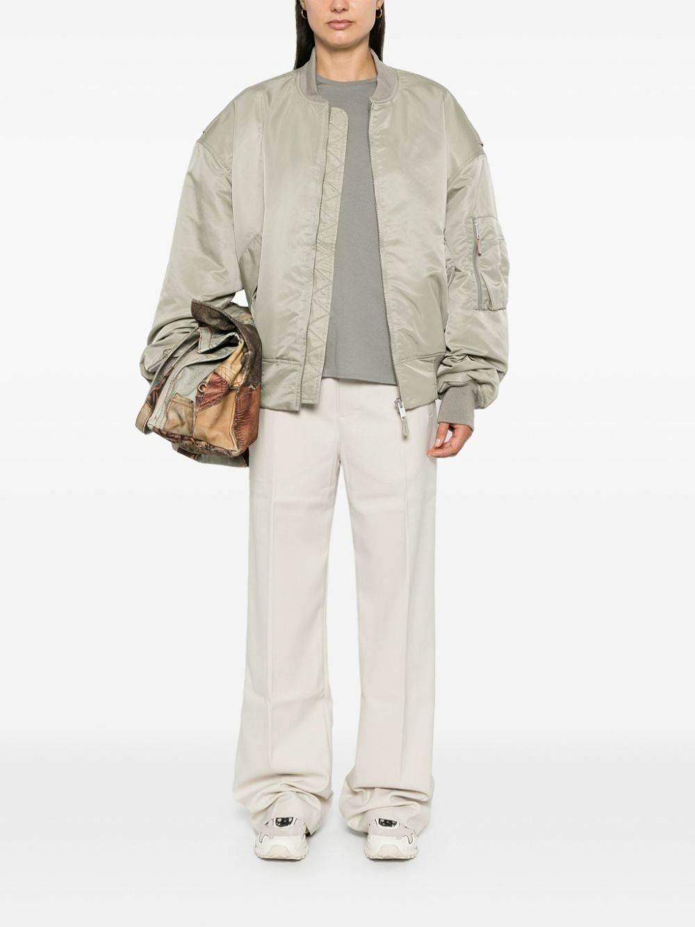 ENTIRE STUDIOS Grey Satin Bomber Jacket