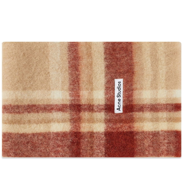 Photo: Acne Studios Men's Vana Mohair Check Scarf in Beige/Rust Red