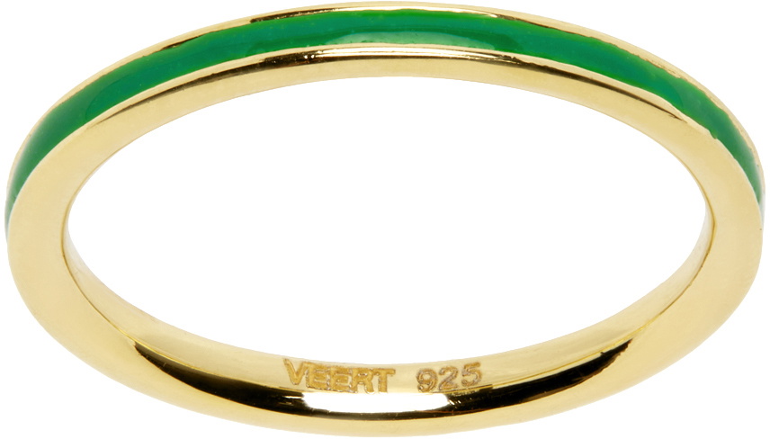 VEERT Gold 'The Green Enamel Stack' Ring