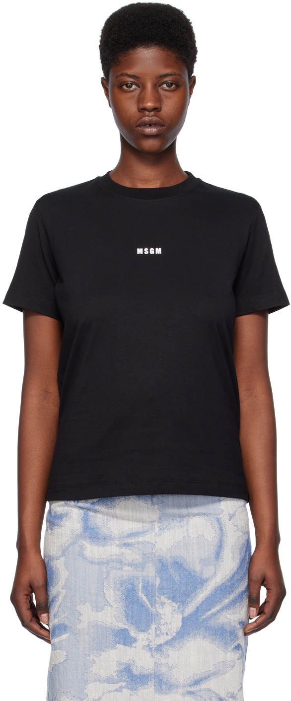 MSGM｜SHORT-SLEEVED ROUND NECK T-SHIRTS (3640MM131 24700 Round neck cotton T-shirt white with micro logo | Shop MSGM