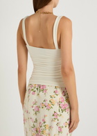 Reformation Trish Ruched Stretch-cotton top Cream