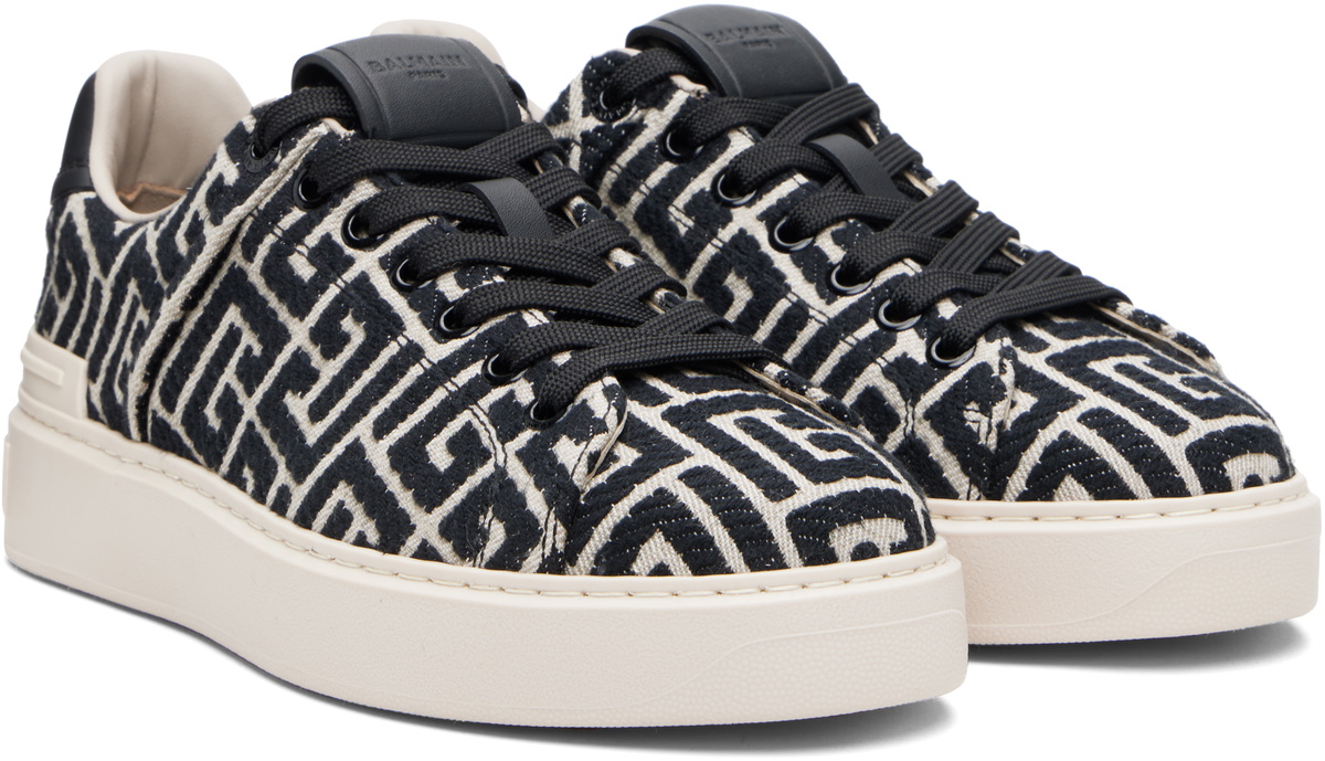 Balmain Black & Off-White Monogram Jacquard B-Court Sneakers