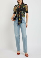 Alice + Olivia Brentley Floral-print Woven Blouse Black